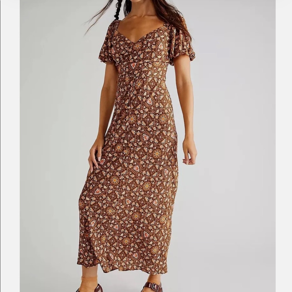 Spell X Free People Madame Peacock Sweetheart Dress in Coffee - NWT, size M